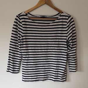 J CREW Striped Boatneck 3/4 Sleeve Top - Black & White
